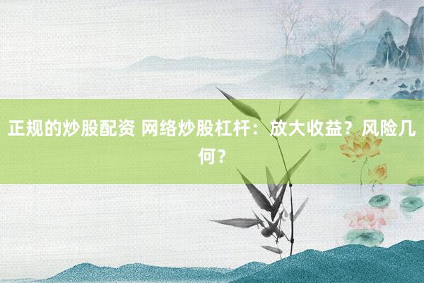 正规的炒股配资 网络炒股杠杆：放大收益？风险几何？