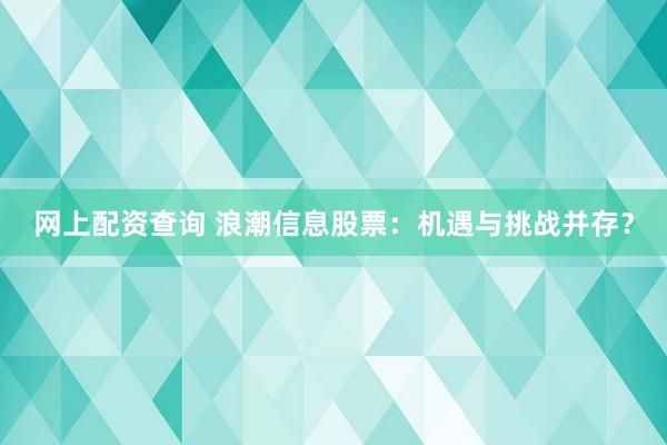 网上配资查询 浪潮信息股票：机遇与挑战并存？
