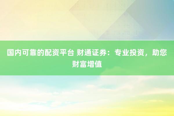 国内可靠的配资平台 财通证券：专业投资，助您财富增值