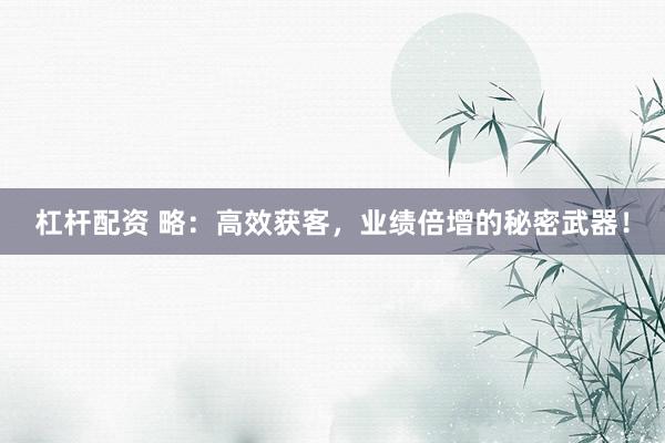 杠杆配资 略：高效获客，业绩倍增的秘密武器！