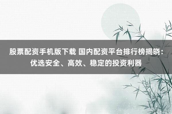 股票配资手机版下载 国内配资平台排行榜揭晓：优选安全、高效、稳定的投资利器