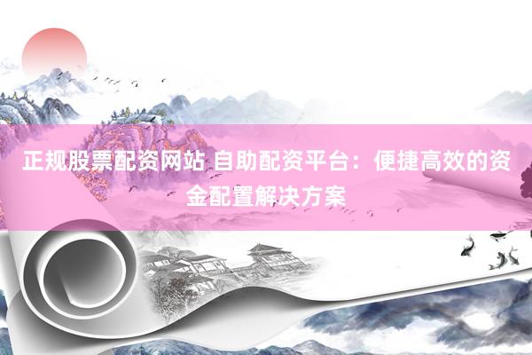 正规股票配资网站 自助配资平台：便捷高效的资金配置解决方案