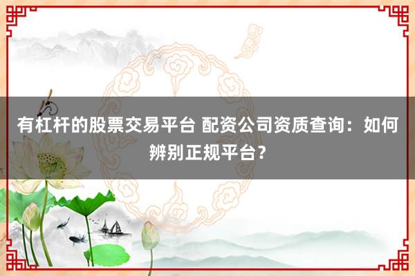 有杠杆的股票交易平台 配资公司资质查询:如何辨别正规平台?