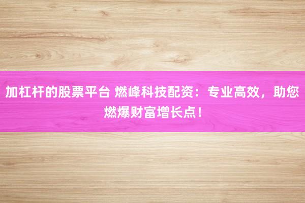 加杠杆的股票平台 燃峰科技配资:专业高效,助您燃爆财富增长点!