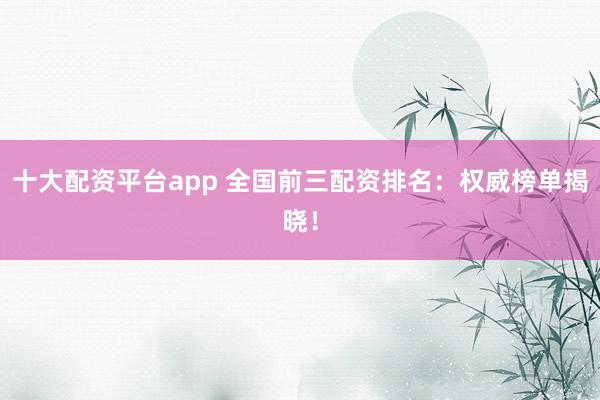 十大配资平台app 全国前三配资排名：权威榜单揭晓！