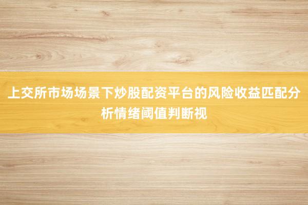 上交所市场场景下炒股配资平台的风险收益匹配分析情绪阈值判断视