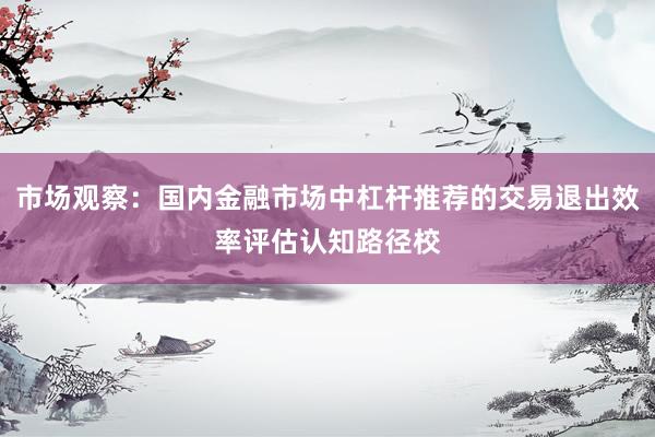 市场观察：国内金融市场中杠杆推荐的交易退出效率评估认知路径校