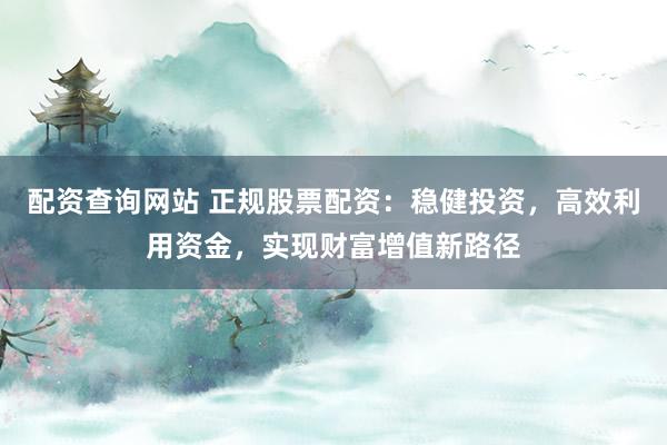 配资查询网站 正规股票配资：稳健投资，高效利用资金，实现财富增值新路径