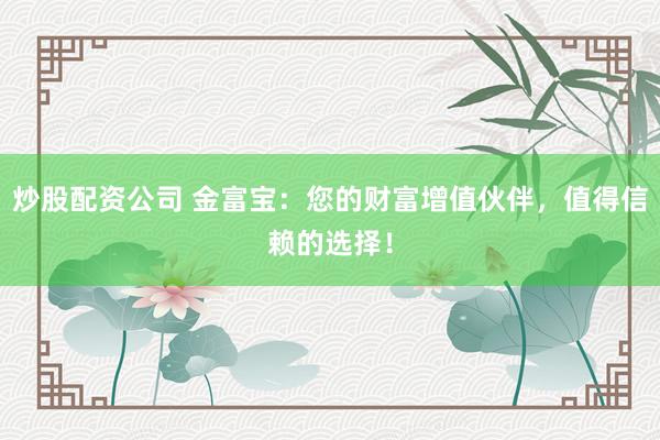 炒股配资公司 金富宝:您的财富增值伙伴,值得信赖的选择!